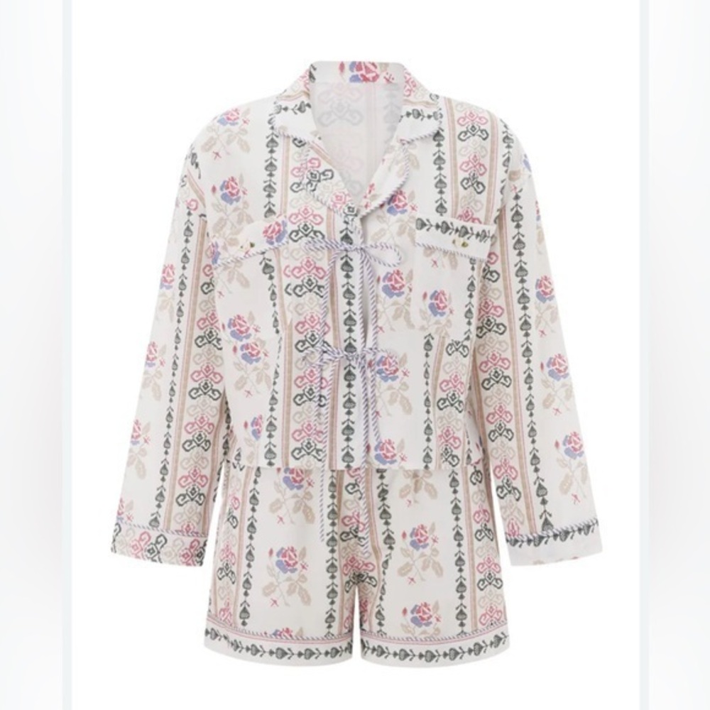 BOHO Floral Print Tie front Set size large